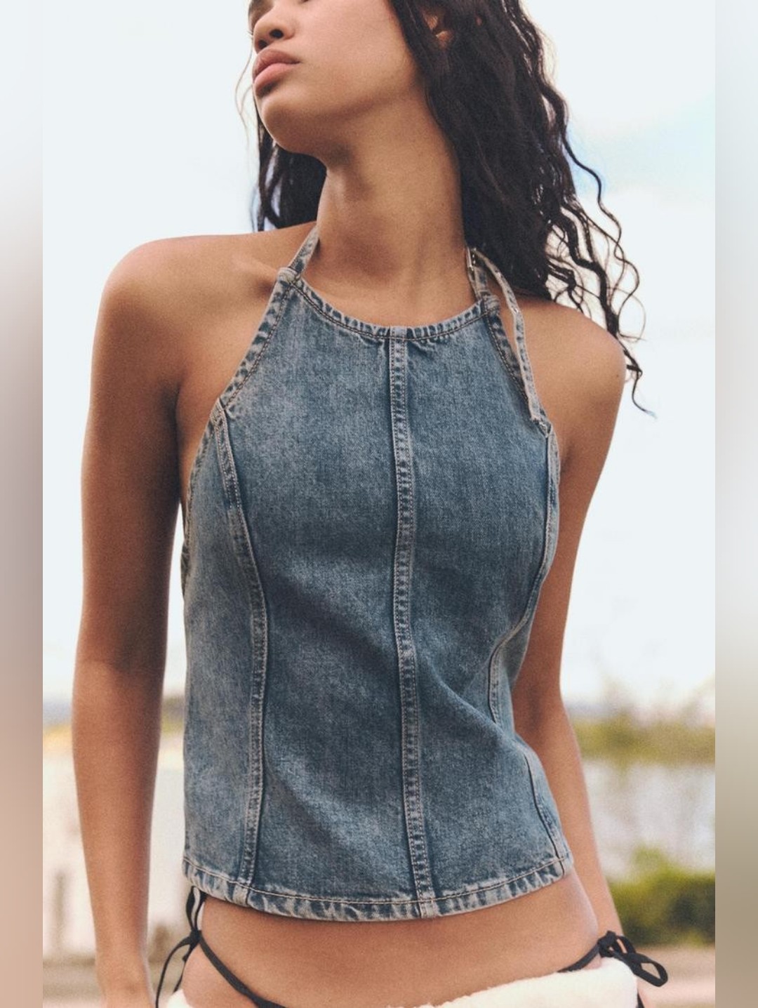 Zara Trf Denim Strappy Top Size Xxl (See Measurement)